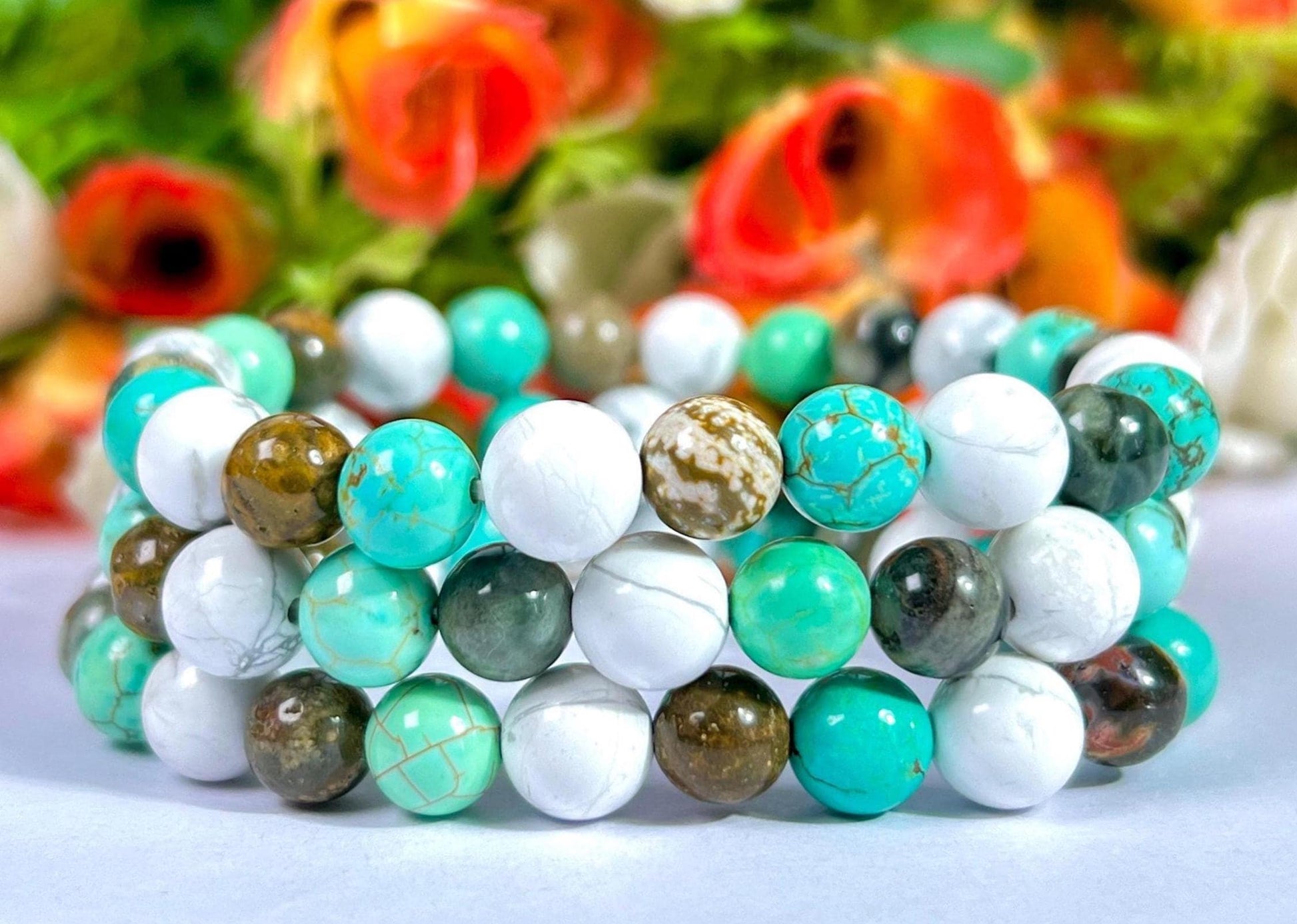 For Cousin Bracelet l Ocean Jasper , Howlite , Howlite Turquoise Stone  8 MM Beads Bracelet
