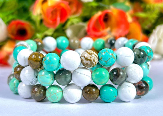 For Cousin Bracelet l Ocean Jasper , Howlite , Howlite Turquoise Stone  8 MM Beads Bracelet