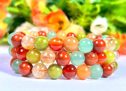 Confidence Booster Stone Bracelet l Carnelian, Red Aventurine, Green Aventurine, Red Jasper, Citrine , Healerite Stone 8 MM Beads Bracelet