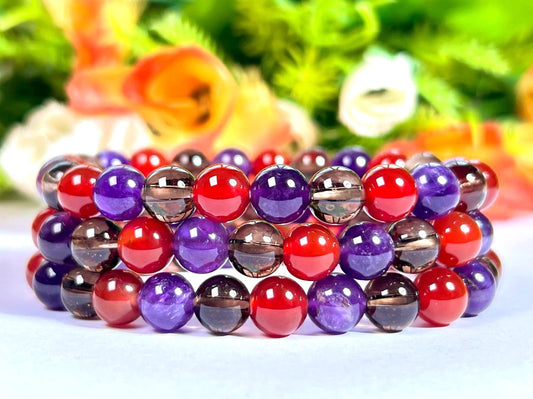 For Partner Bracelet l Amethyst, Smoky Quartz, Carnelian Stone 8 MM Beads Bracelet