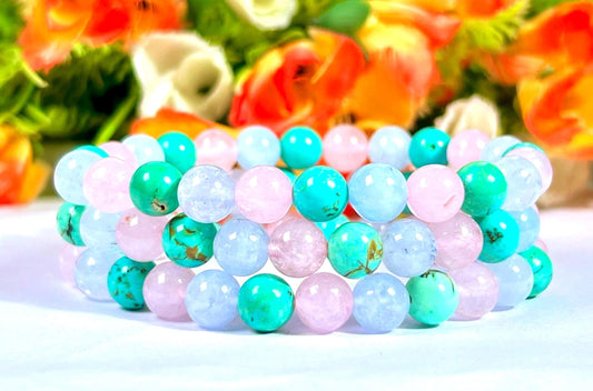 For Grandmother, Grandma, Nanny, Nannie, Granny, Bracelet l Howlite Turquoise  ,Aquamarine , Rose Quartz Stone  8 MM Beads Bracelet