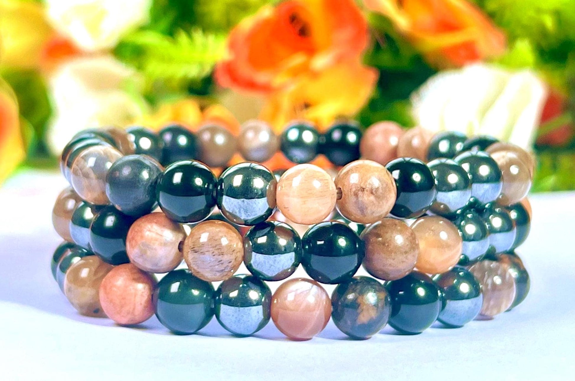 For Father / Dad / Papa Bracelet l Rhodonite , Black Moonstone , Hematite, Black Obsidian Stone 8 MM Beads Bracelet