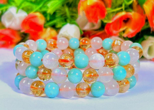 For Daughter Bracelet l Citrine, Rainbow Moonstone, Amazonite Stone 8 MM Beads Bracelet