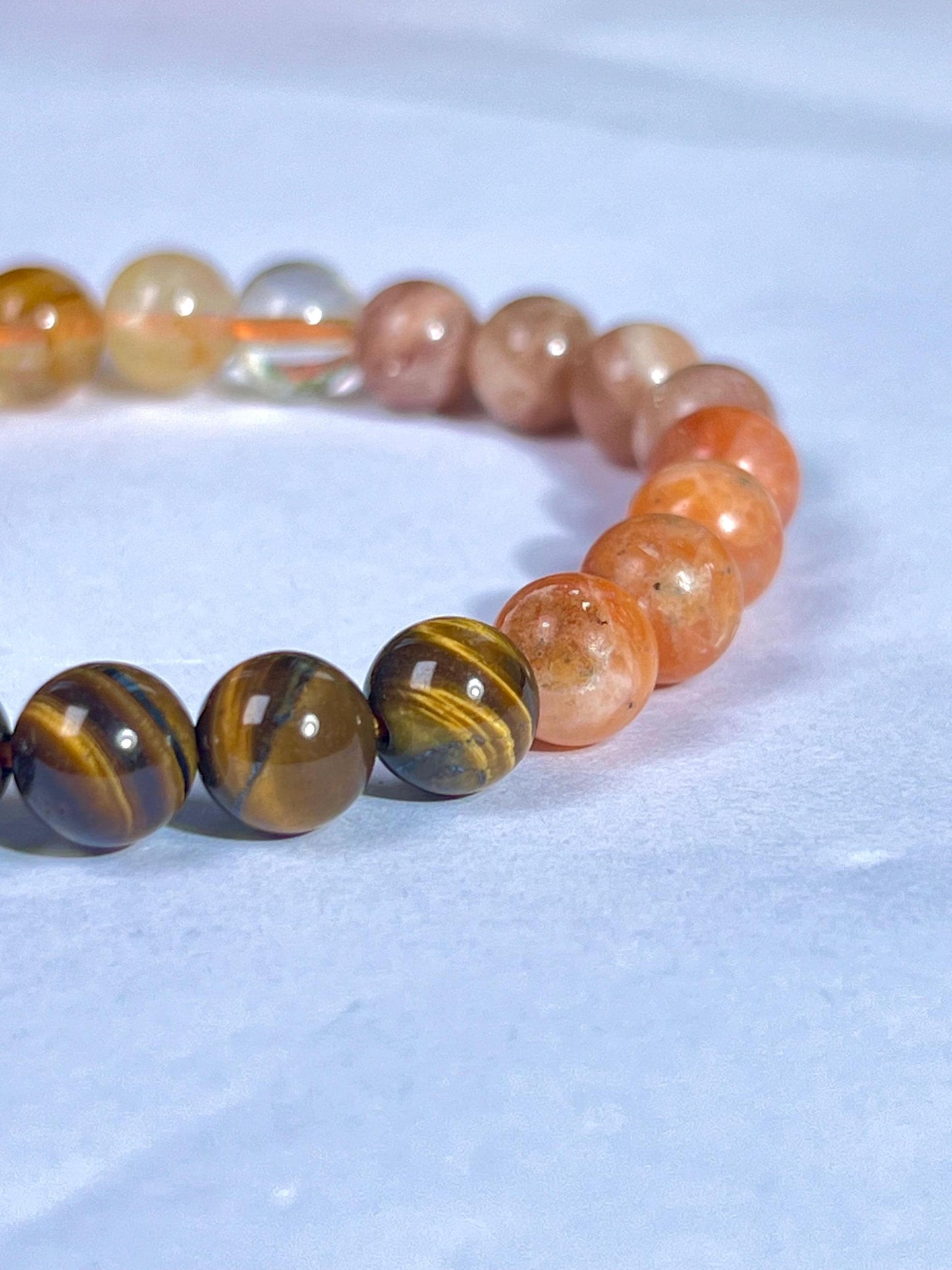 Sacral Chakra Stone Bracelet l Peach Moonstone, Sunstone, Tiger Eye, Citrine, Carnelian, Golden Healer Quartz Stone 8 MM Beads Bracelet