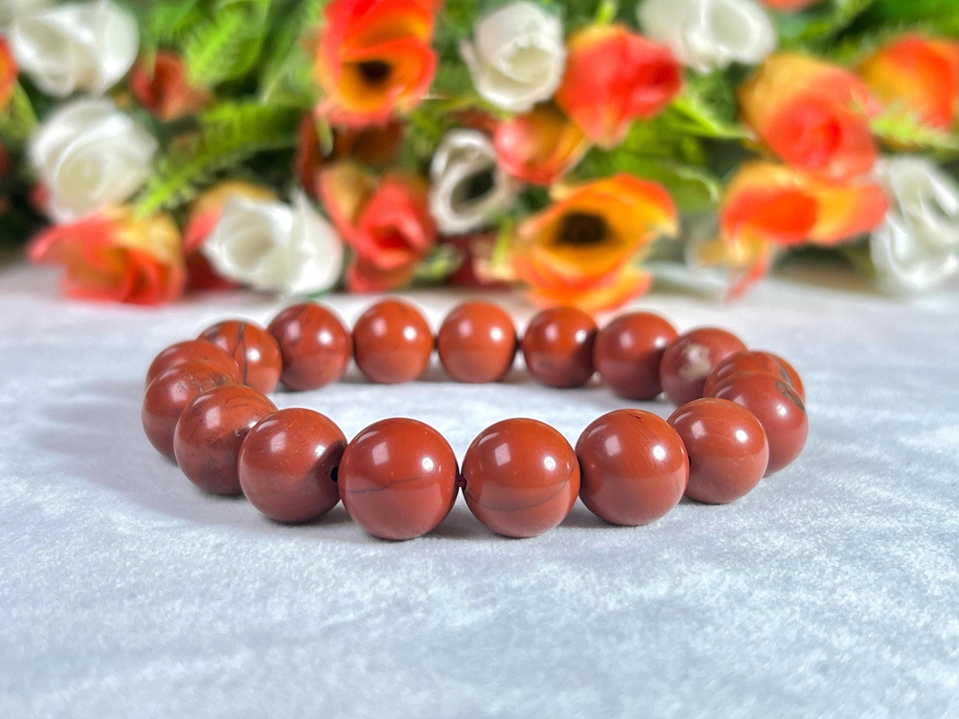 12 MM Red Jasper Stone Bracelet l Stretchable Bracelet l Unisex Bracelet