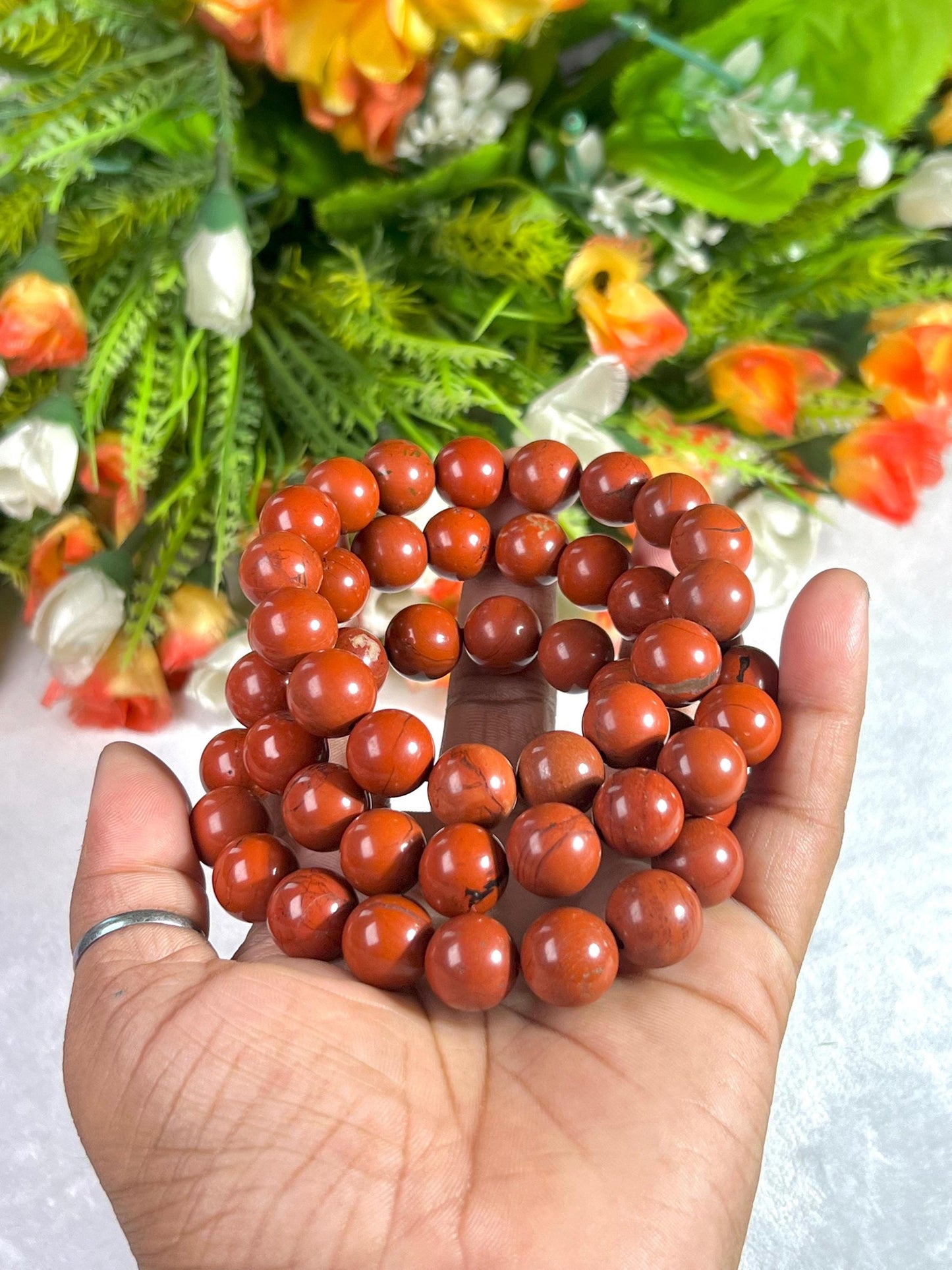 12 MM Red Jasper Stone Bracelet l Stretchable Bracelet l Unisex Bracelet
