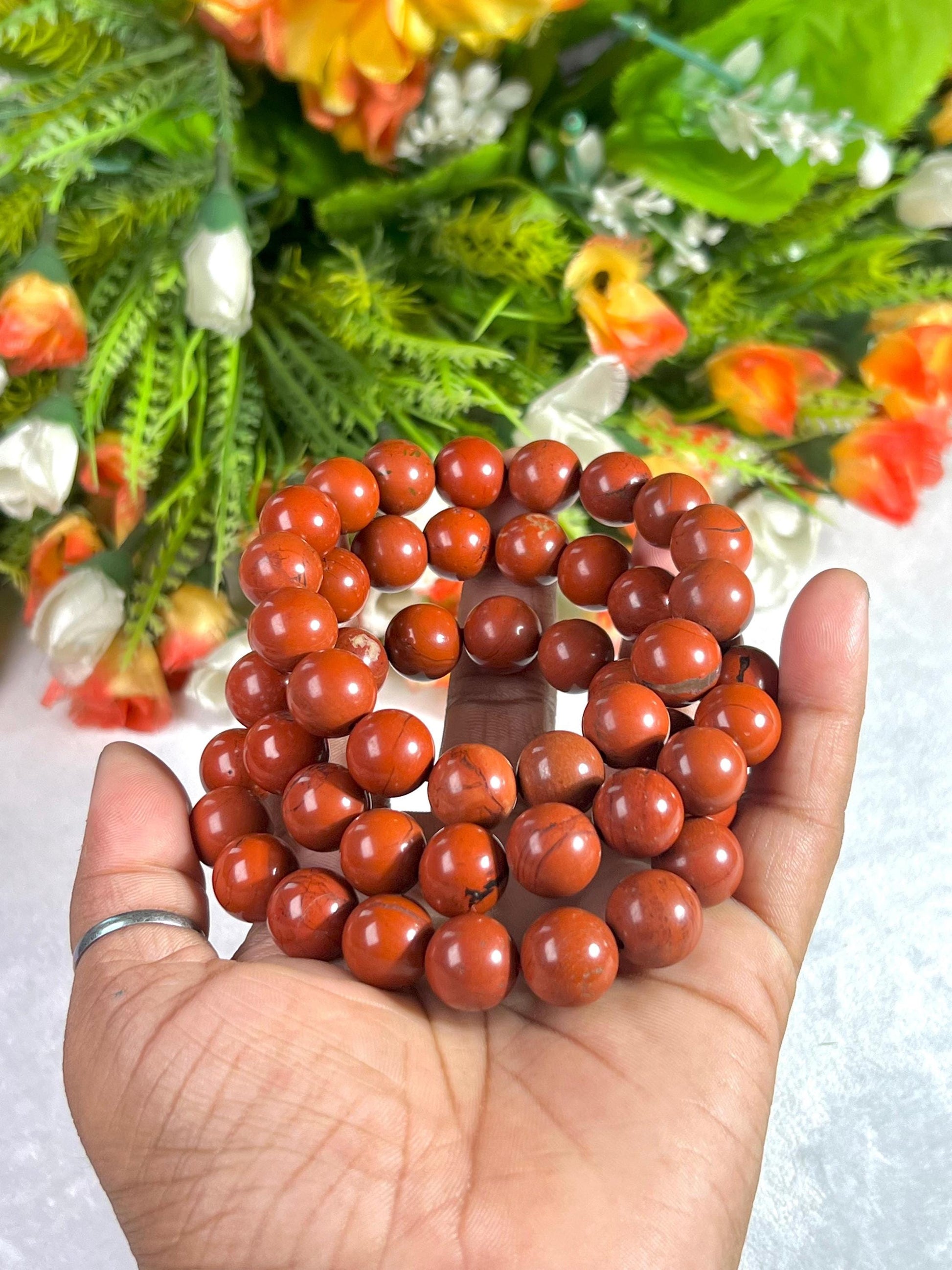 12 MM Red Jasper Stone Bracelet l Stretchable Bracelet l Unisex Bracelet