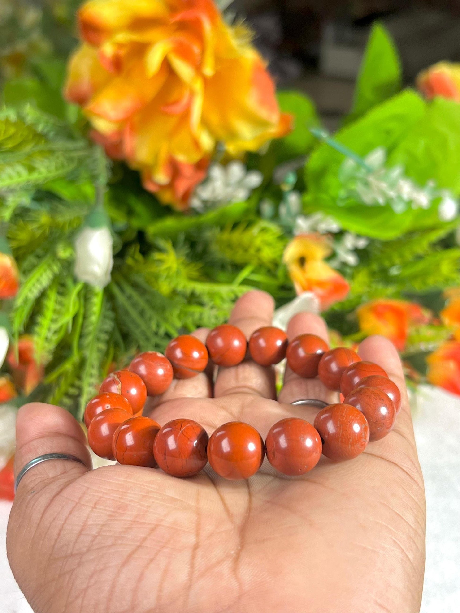 12 MM Red Jasper Stone Bracelet l Stretchable Bracelet l Unisex Bracelet