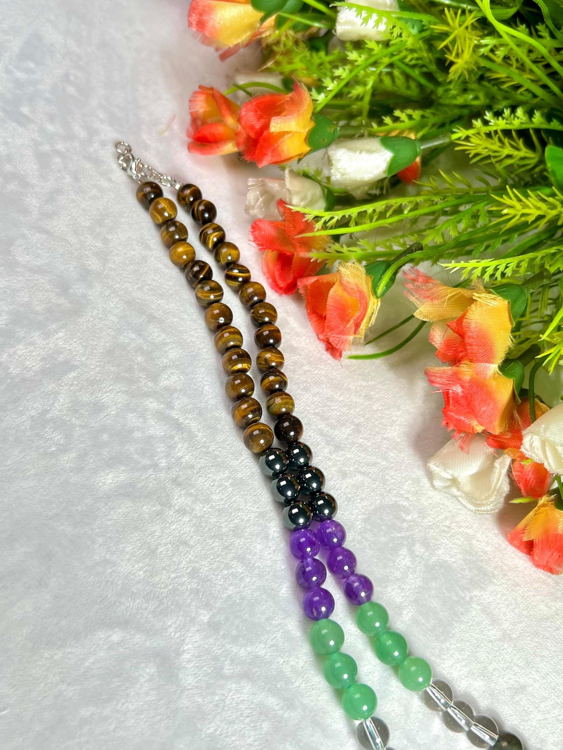 8 MM Money Wealth Stone Necklace 24 Inch