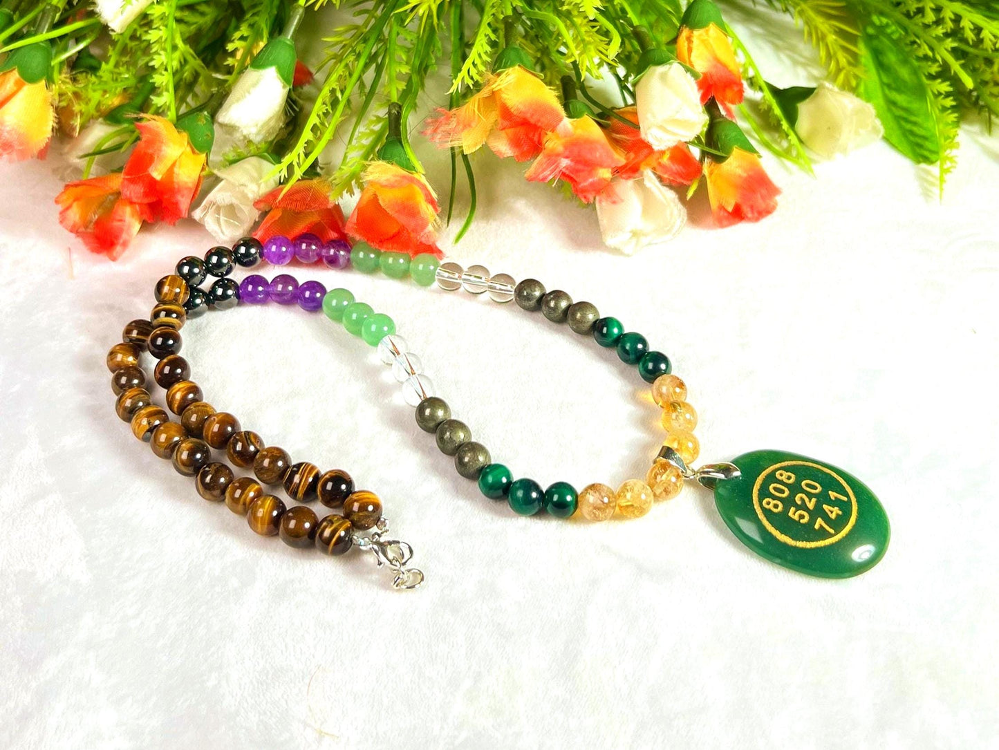 8 MM Money Wealth Stone Necklace 24 Inch