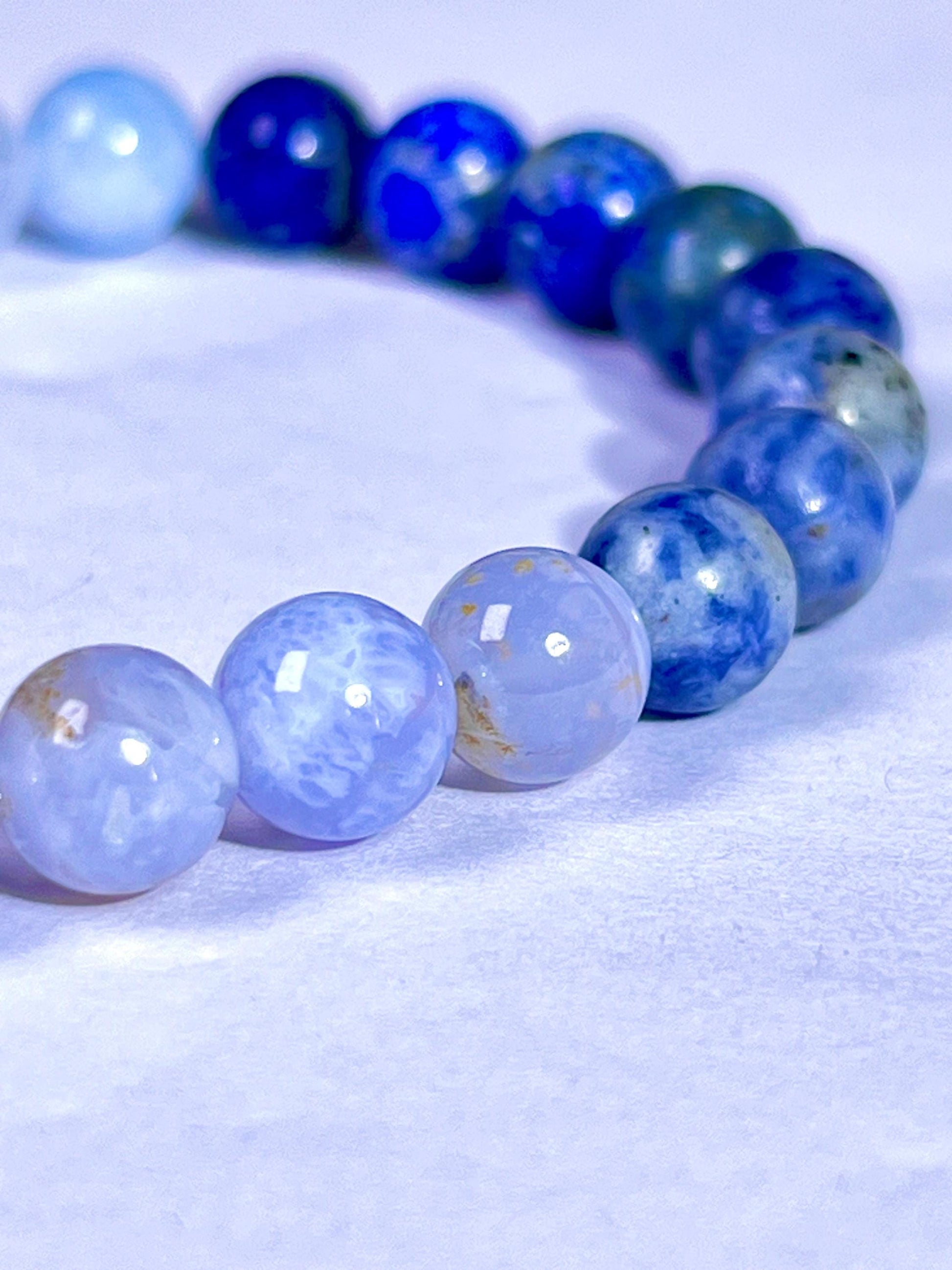 Throat Chakra Stone Bracelet Amethyst,Blue Aventurine,Blue Lace Agate,Sodalite,Lapis Lazuli,Aquamarine 8 MM Beads Bracelet