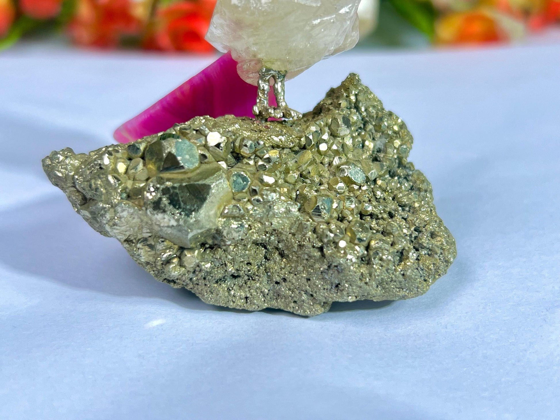 Beautiful Himalayan Crystal Quartz Parrot Bird with Pyrite Rough- Healing Crystal - Home Decoration - Reiki Healing - Gift for All