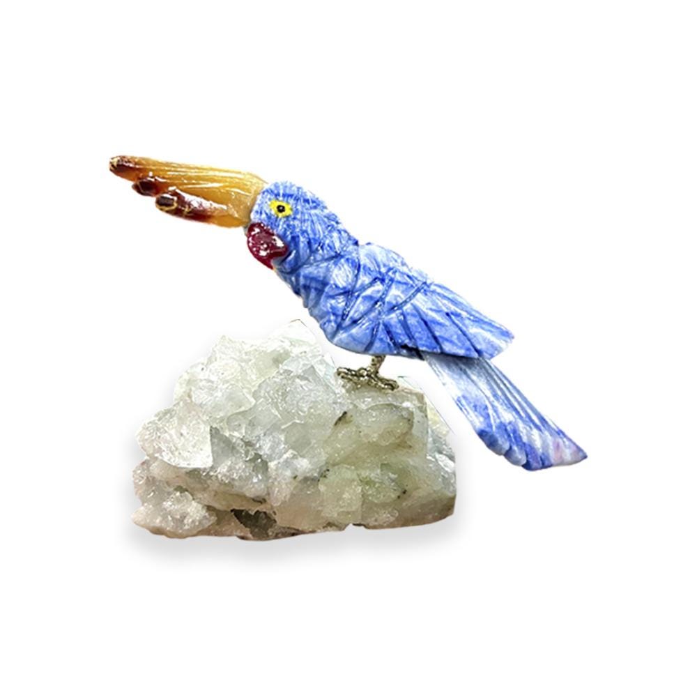 Beautiful Dumortierite And Carnelian Stone Parrot Bird On Apophyllite Mineral Healing Crystal - Home Decoration-Reiki Healing - Gift for All