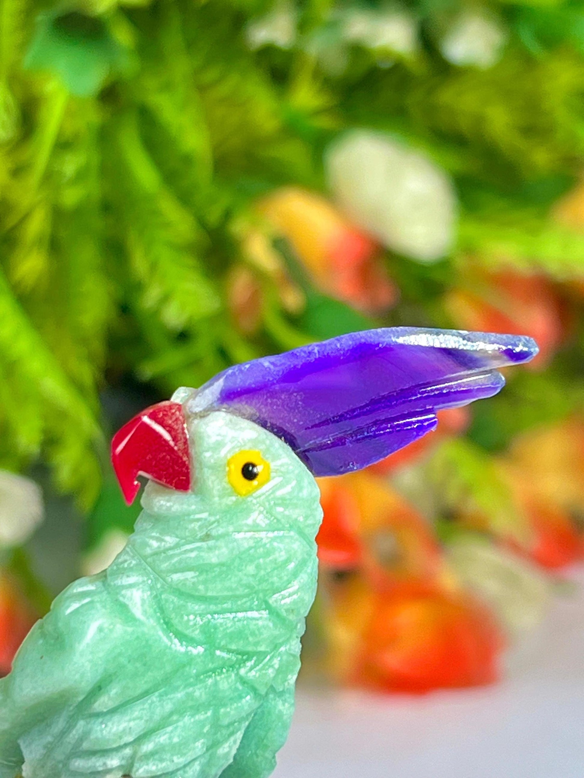 Beautiful Green Aventurine Parrot Bird with Pink Tourmaline Rough- Healing Crystal - Home Decoration - Reiki Healing - Gift for All