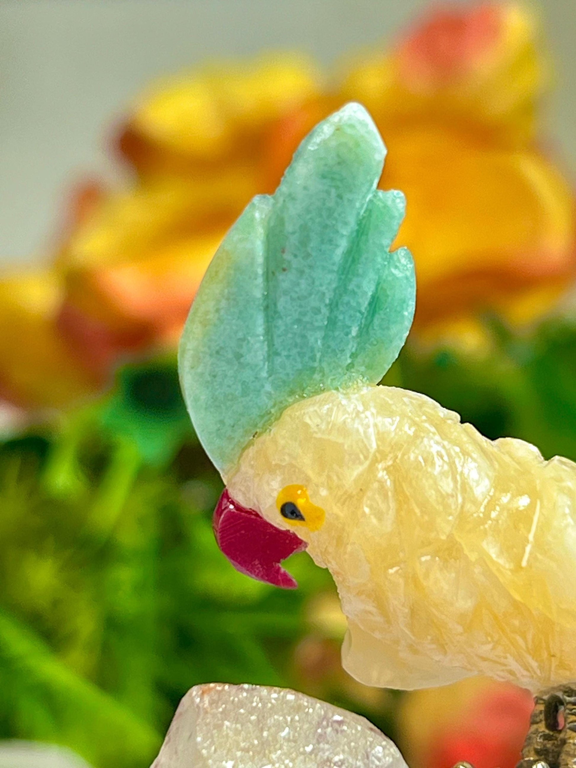 Beautiful Yellow Calcite Stone Parrot Bird On Samadhi Crystal Quartz Mineral Healing Crystal - Home Decoration-Reiki Healing - Gift for All