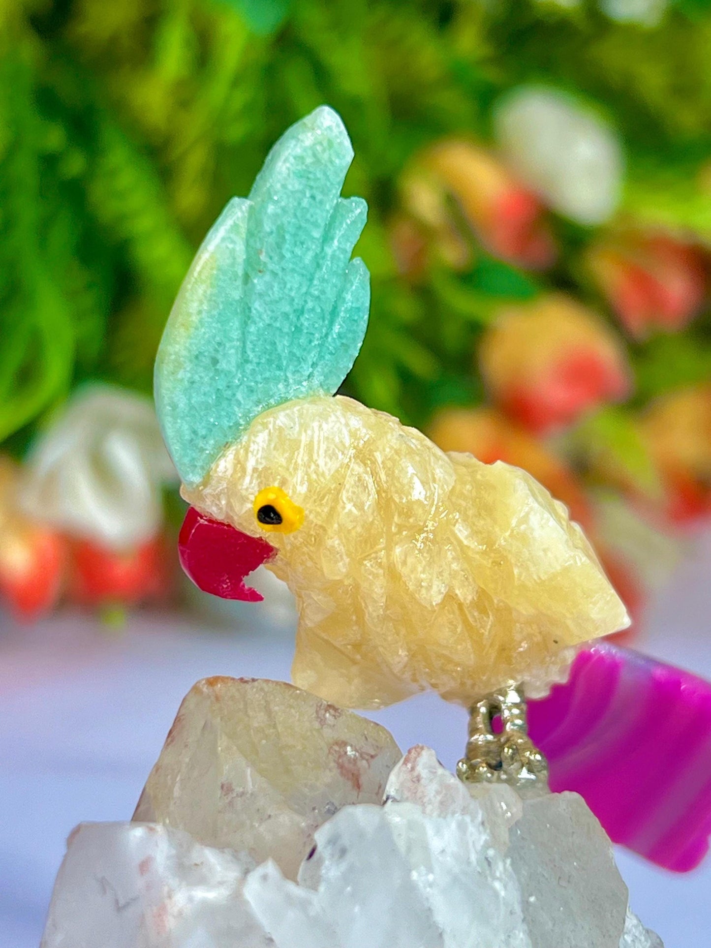 Beautiful Yellow Calcite Stone Parrot Bird On Samadhi Crystal Quartz Mineral Healing Crystal - Home Decoration-Reiki Healing - Gift for All