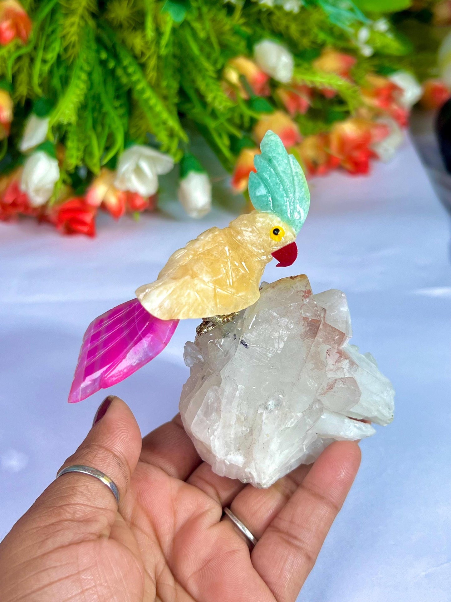 Beautiful Yellow Calcite Stone Parrot Bird On Samadhi Crystal Quartz Mineral Healing Crystal - Home Decoration-Reiki Healing - Gift for All