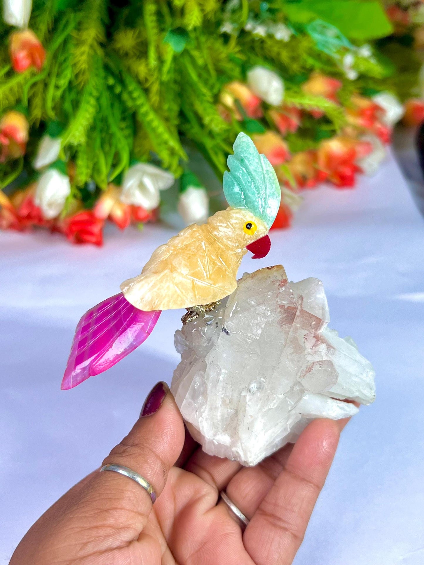 Beautiful Yellow Calcite Stone Parrot Bird On Samadhi Crystal Quartz Mineral Healing Crystal - Home Decoration-Reiki Healing - Gift for All
