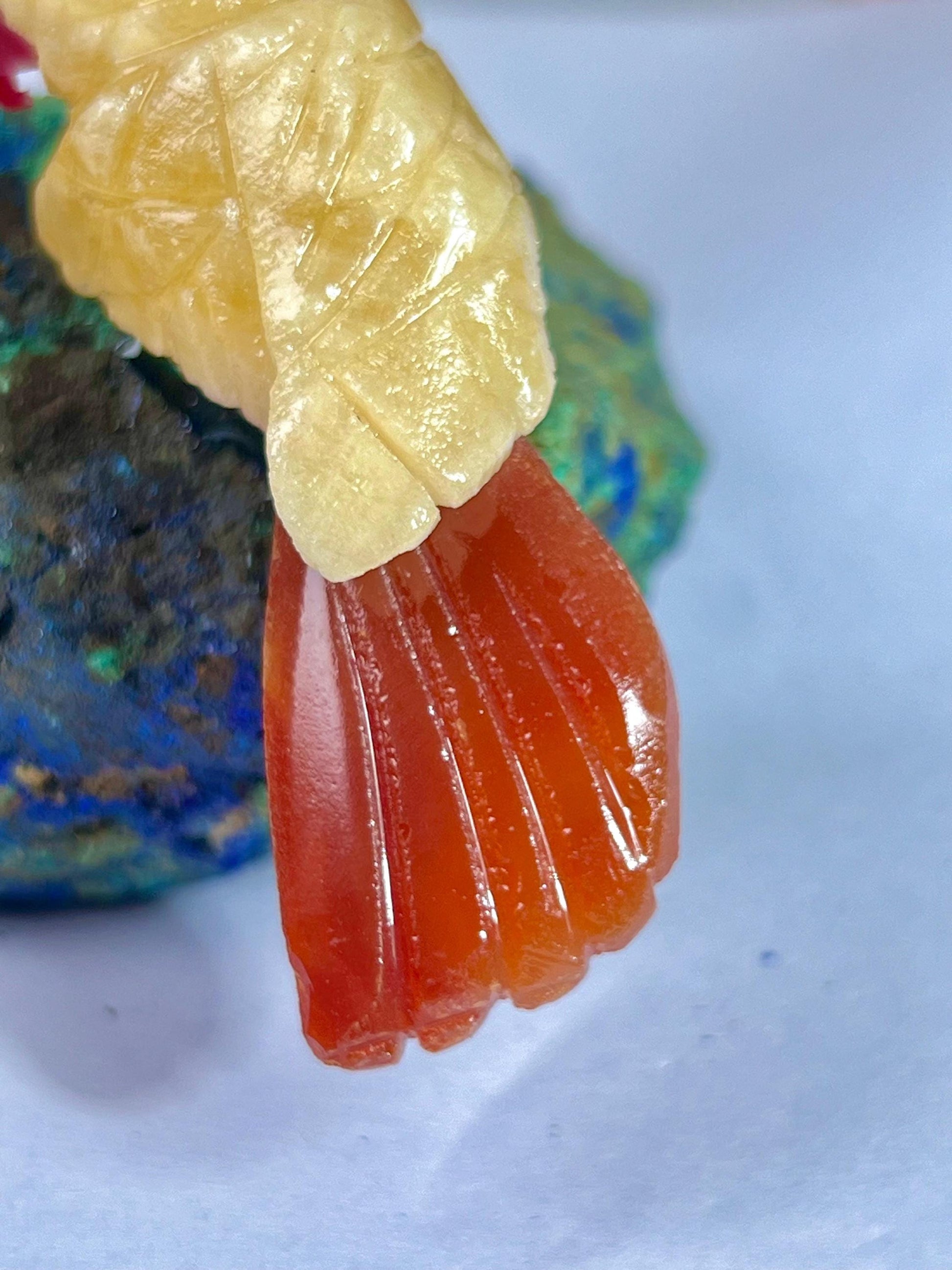 Beautiful Yellow Calcite And Carnelian Parrot Bird On Azurite Malachite mineral Healing Crystal - Home Decoration Reiki Healing Gift for All