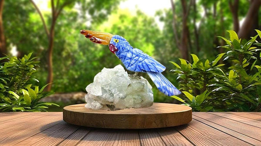 Beautiful Dumortierite And Carnelian Stone Parrot Bird On Apophyllite Mineral Healing Crystal - Home Decoration-Reiki Healing - Gift for All