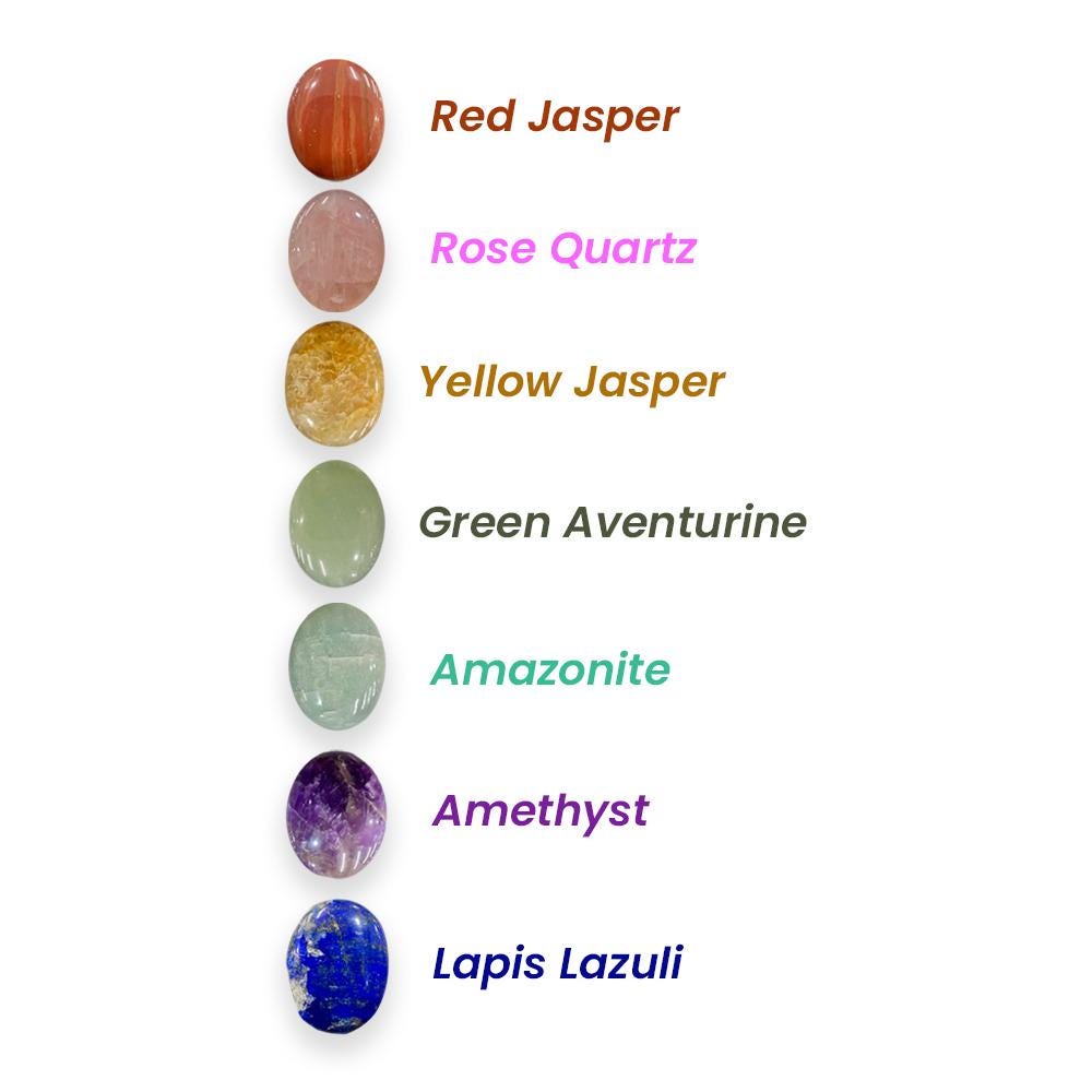 7 Seven chakra Worry Stone Red Jasper,Rose Quartz,Golden Healer Quartz,Green Aventurine,Amazonite,Lapis lazuli,Amethyst Stone For Gifting