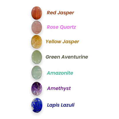 7 Seven chakra Worry Stone Red Jasper,Rose Quartz,Golden Healer Quartz,Green Aventurine,Amazonite,Lapis lazuli,Amethyst Stone For Gifting