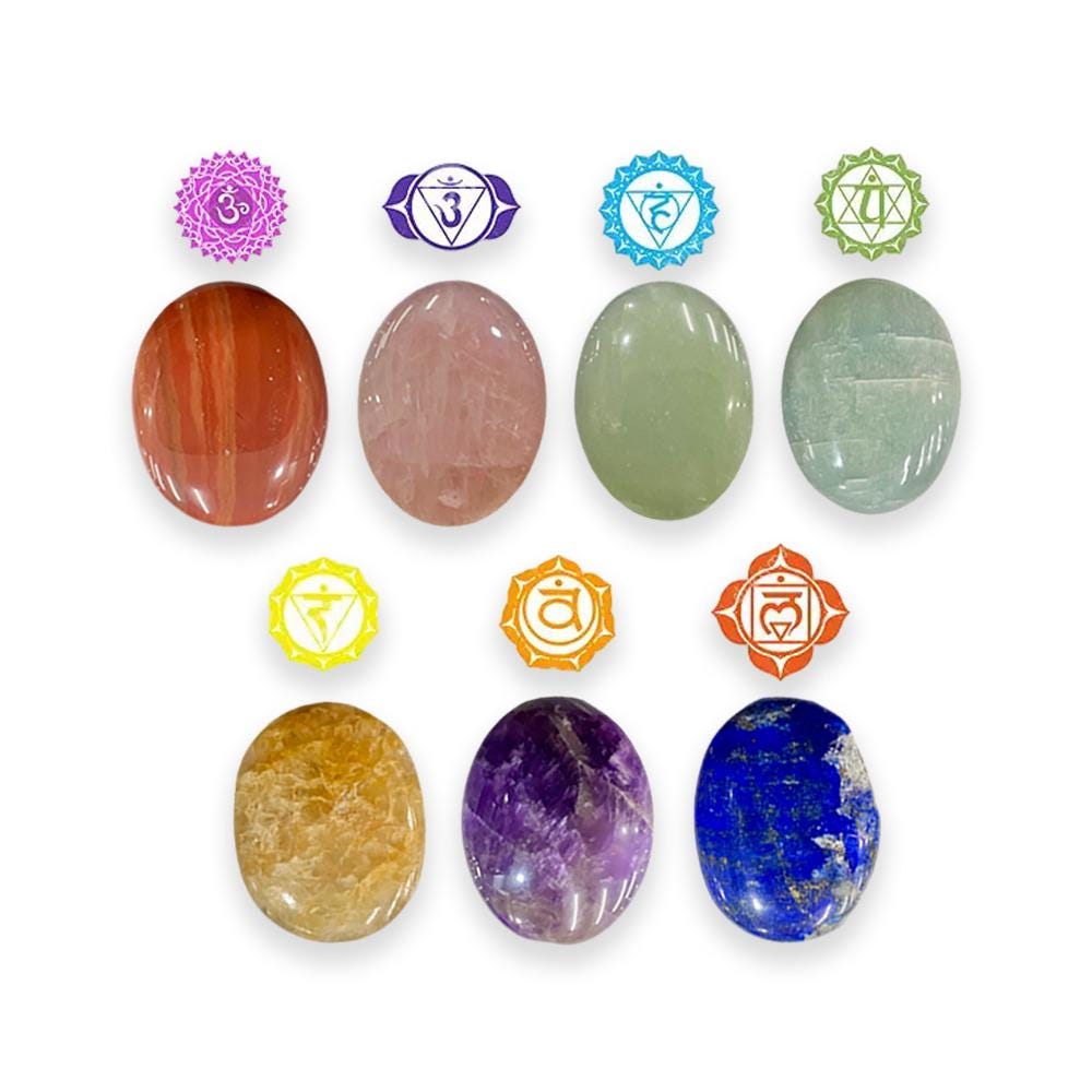 7 Seven chakra Worry Stone Red Jasper,Rose Quartz,Golden Healer Quartz,Green Aventurine,Amazonite,Lapis lazuli,Amethyst Stone For Gifting