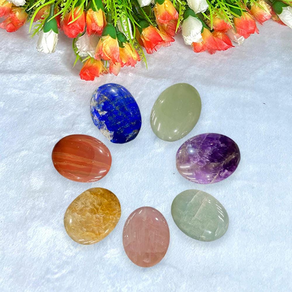 7 Seven chakra Worry Stone Red Jasper,Rose Quartz,Golden Healer Quartz,Green Aventurine,Amazonite,Lapis lazuli,Amethyst Stone For Gifting