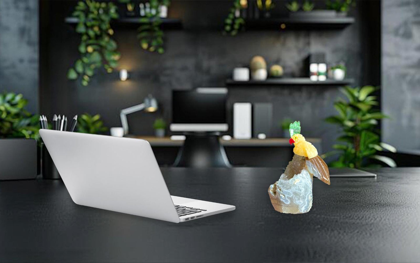 Beautiful Yellow Calcite Stone Parrot Bird On Amethyst Geode Mineral Healing Crystal - Home Decoration-Reiki Healing - Gift for All
