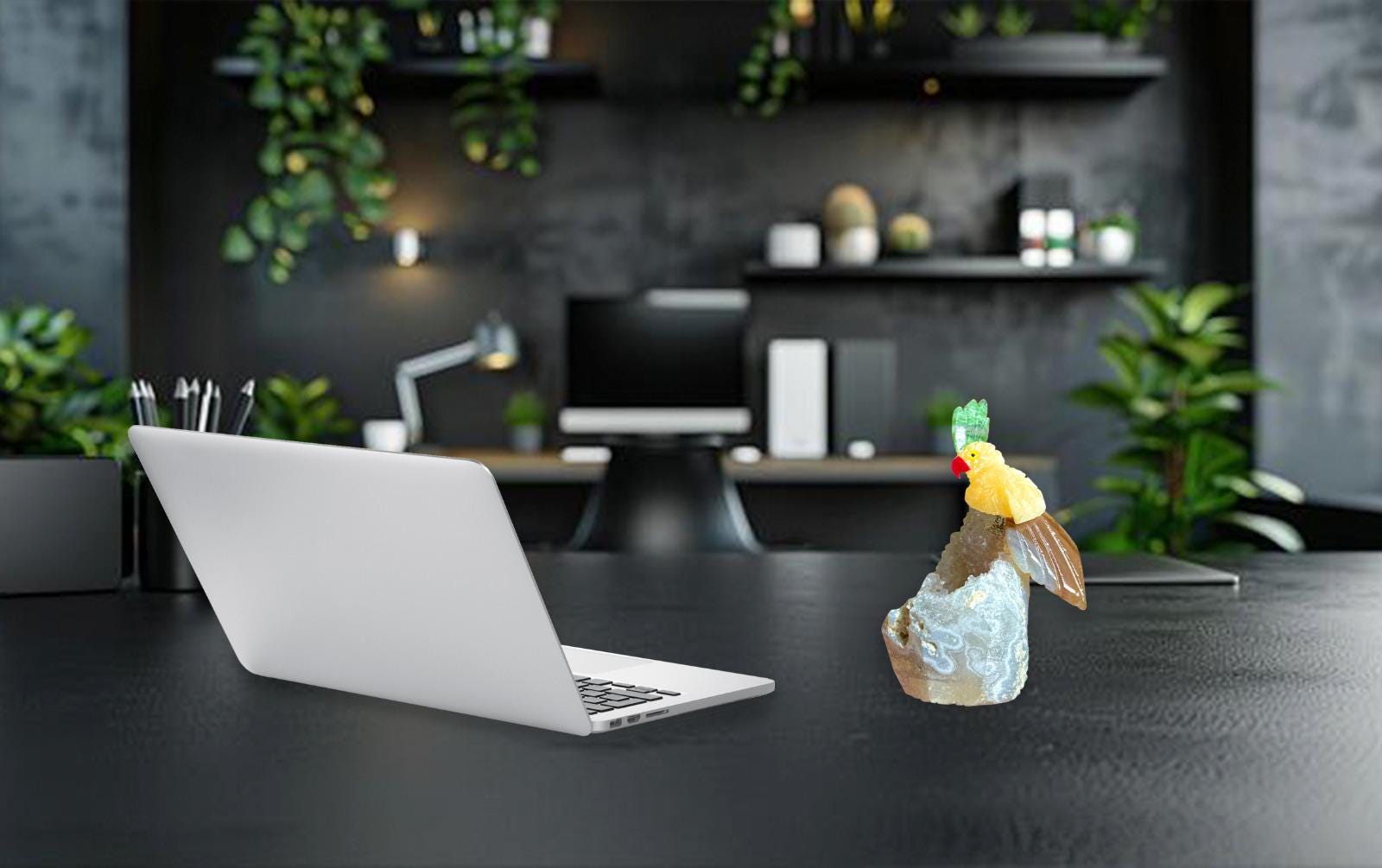 Beautiful Yellow Calcite Stone Parrot Bird On Amethyst Geode Mineral Healing Crystal - Home Decoration-Reiki Healing - Gift for All