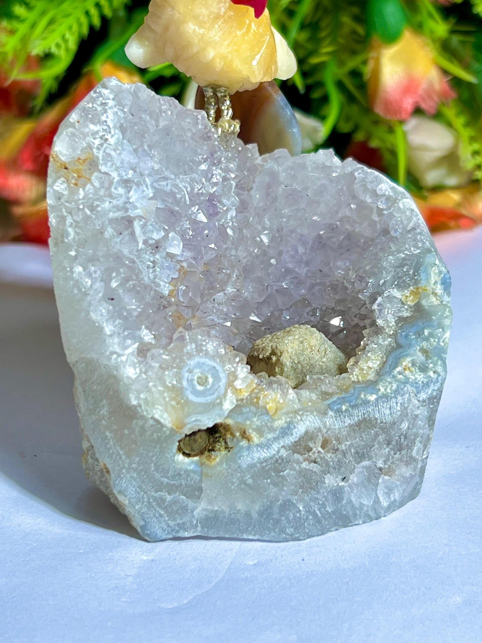 Beautiful Yellow Calcite Stone Parrot Bird On Amethyst Geode Mineral Healing Crystal - Home Decoration-Reiki Healing - Gift for All