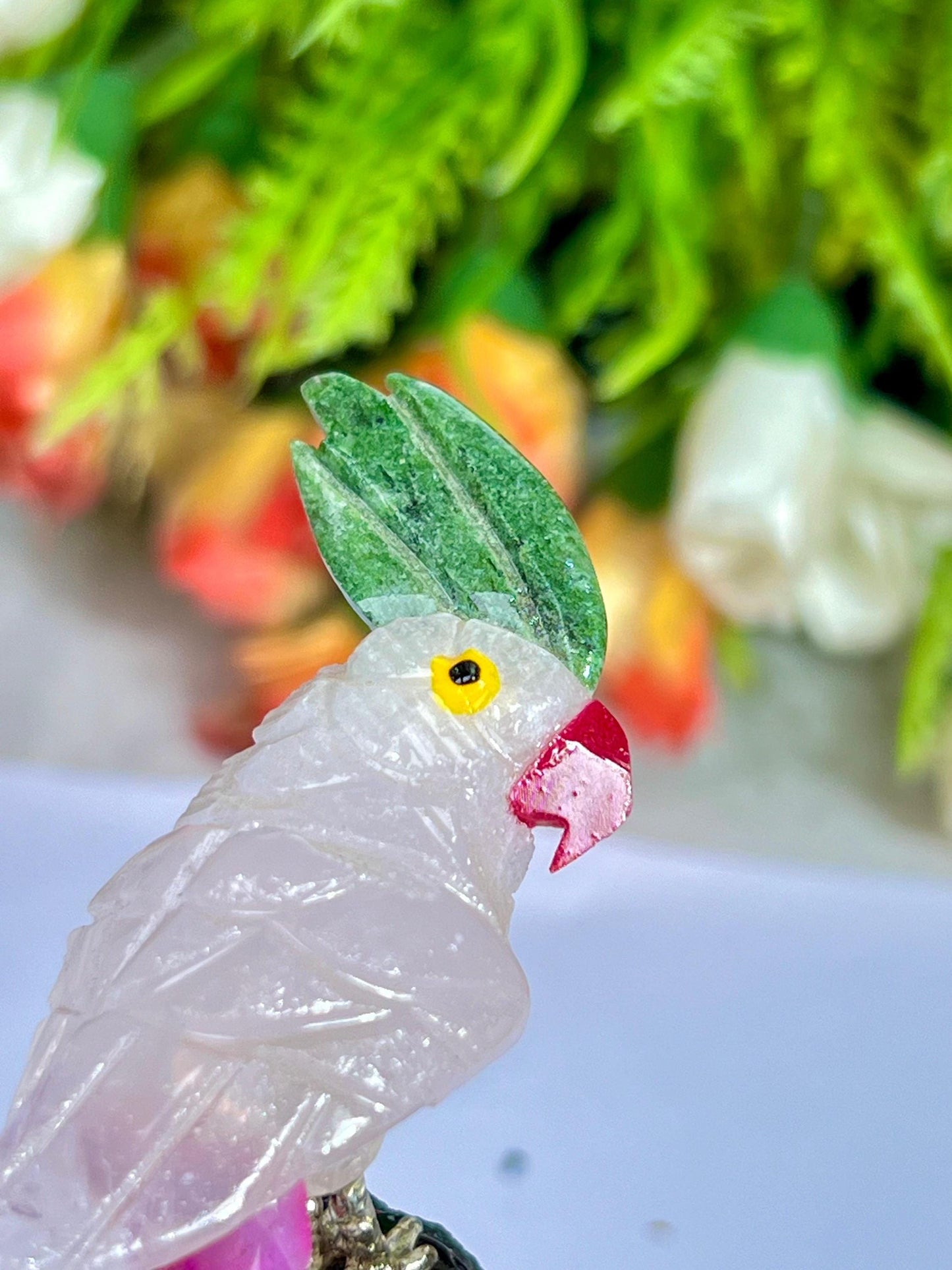 Beautiful Himalayan Crystal Parrot Bird On Black Tourmaline - Healing Crystal - Home Decoration - Reiki Healing - Gift for All