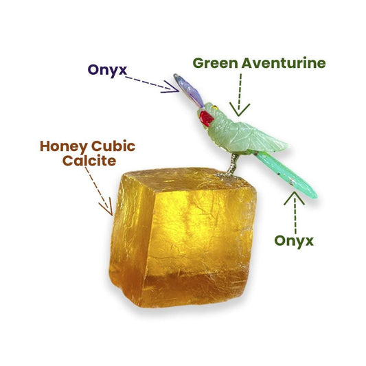Beautiful Green Aventurine Parrot Bird On Honey Cubic Calcite - Healing Crystal - Home Decoration - Reiki Healing - Gift for All