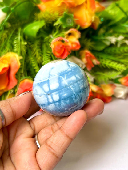 Blue Opal Stone Sphere 40 MM Crystal Ball Orb Pocket Stone Meditation Space Crystal Grid With wooden Stand