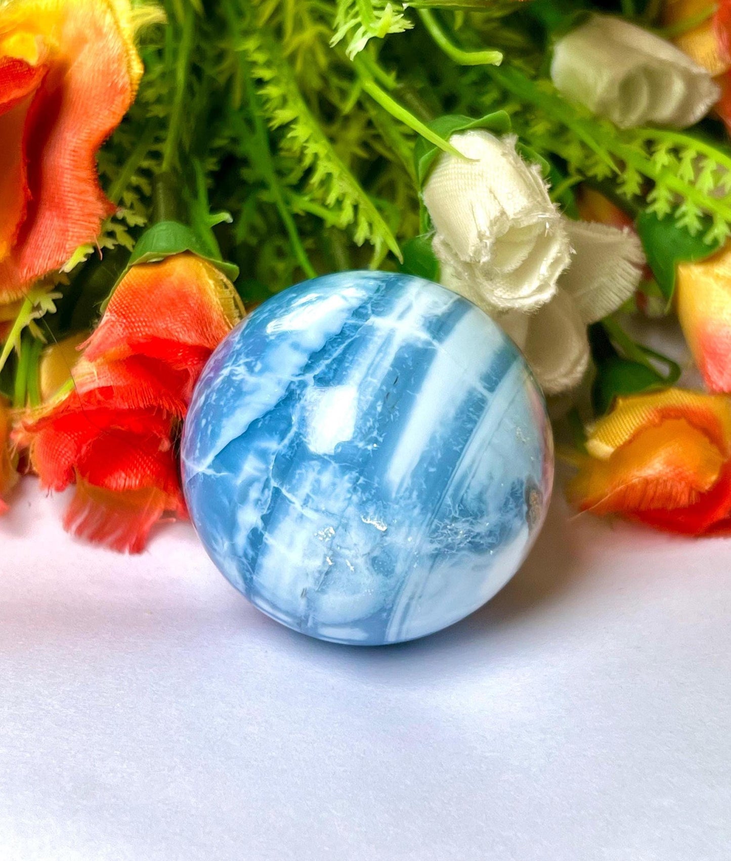 Blue Opal Stone Sphere 40 MM Crystal Ball Orb Pocket Stone Meditation Space Crystal Grid With wooden Stand