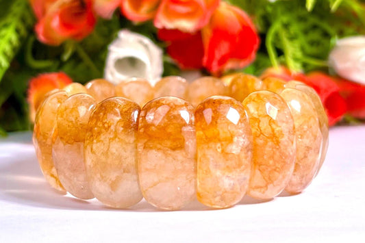 25 MM Citrine Stone Oval Shape Broad Bracelet l Stretchable Bracelet