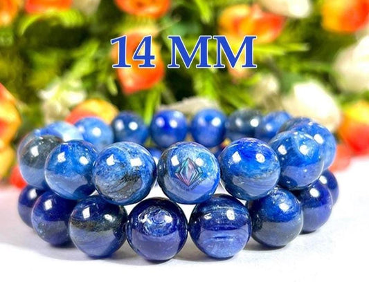 14 MM  Blue Kyanite Stone Bracelet l Stretchable Bracelet l Unisex Bracelet