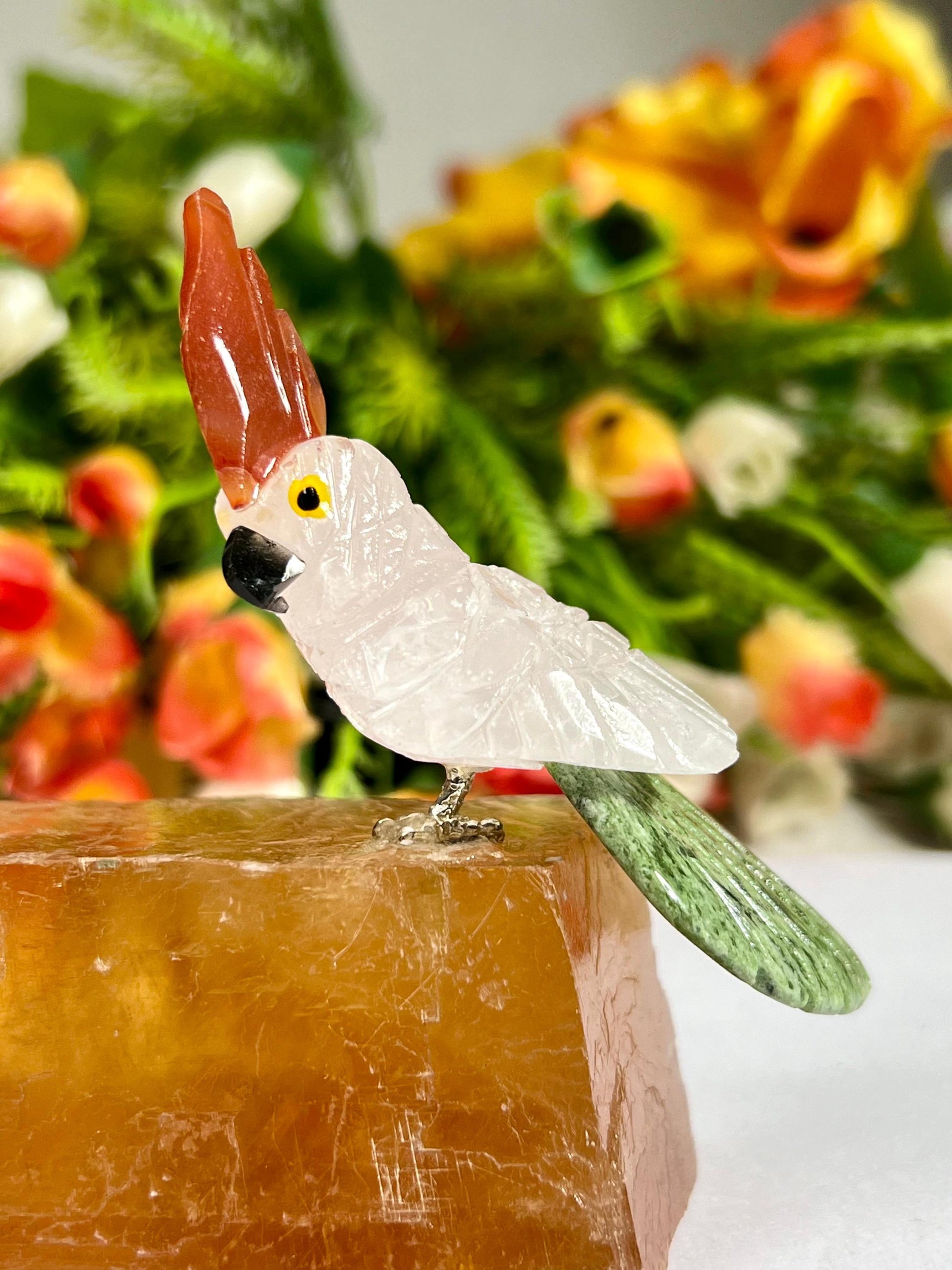 Beautiful Himalayan Crystal Parrot Bird On Honey Cubic Calcite- Healing Crystal - Home Decoration - Reiki Healing - Gift for All