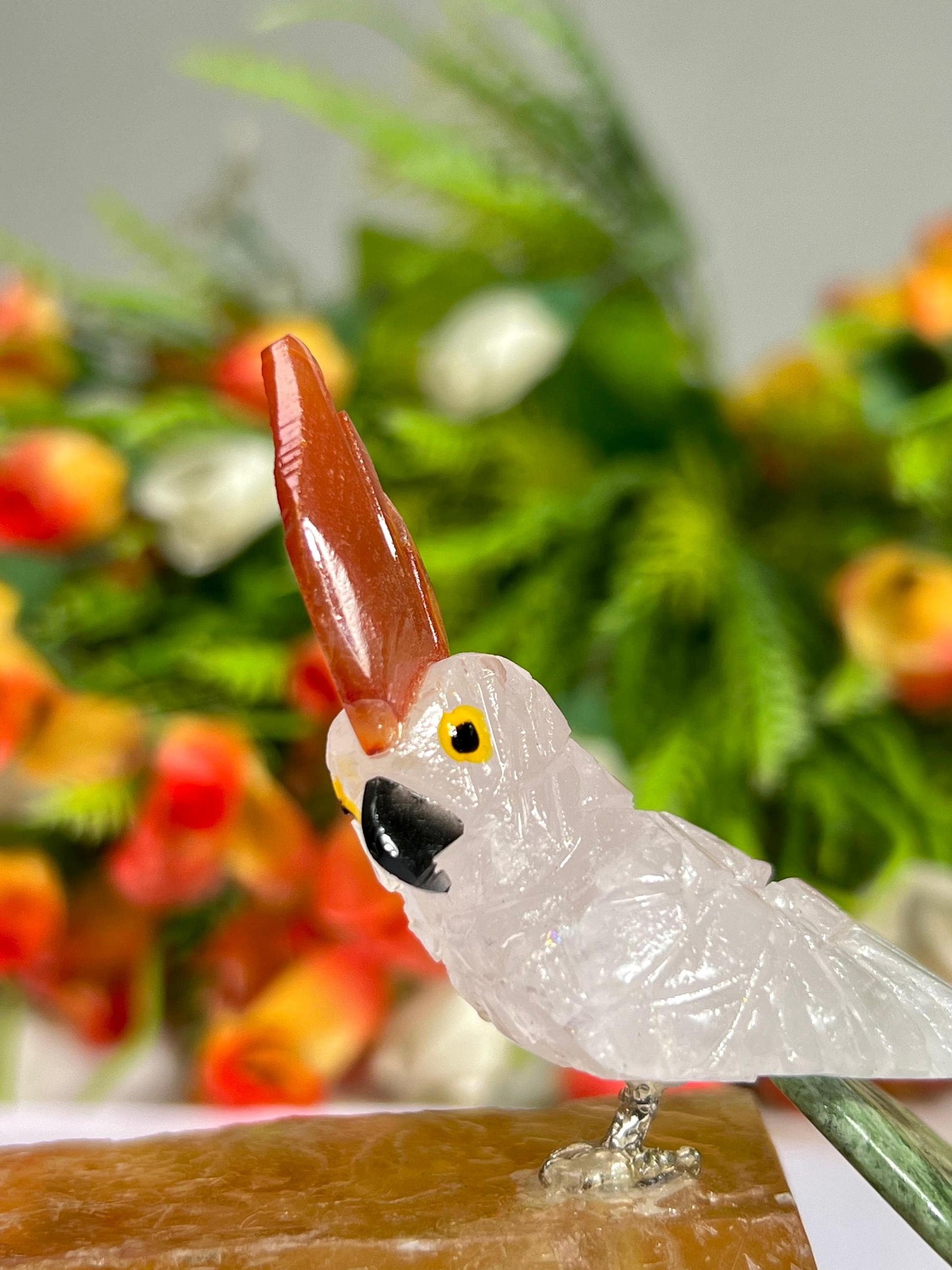 Beautiful Himalayan Crystal Parrot Bird On Honey Cubic Calcite- Healing Crystal - Home Decoration - Reiki Healing - Gift for All