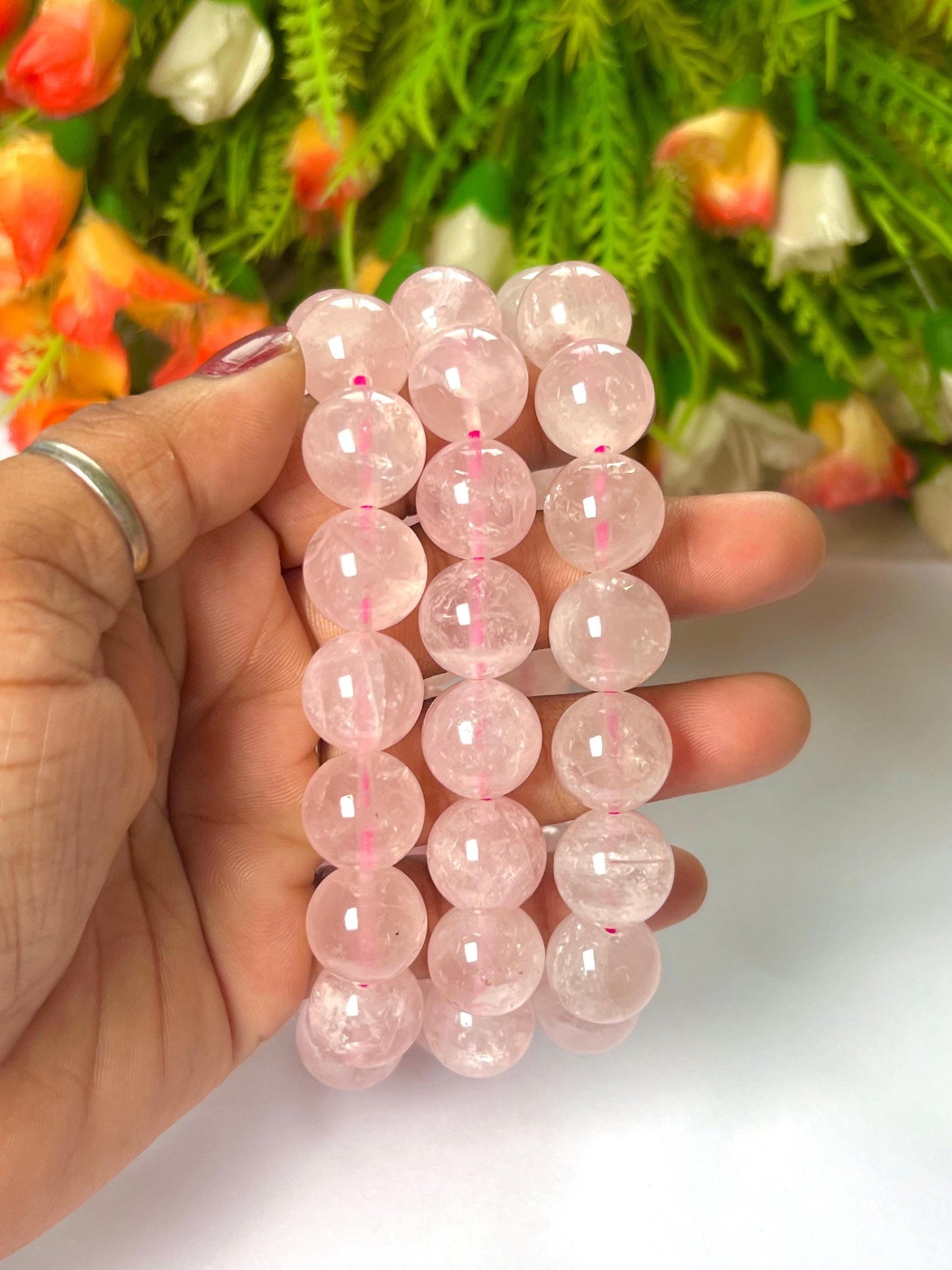 Men's 14 MM Rose Quartz Stone Bracelet| Jewelry for Men| Good For Love