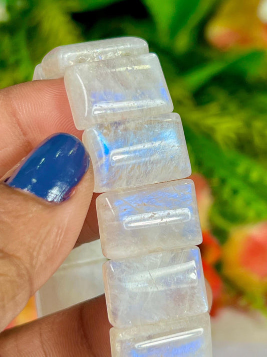 16 MM Rainbow Moonstone Stone Bengal Bracelet l Stretchable Bracelet l Unisex Bracelet AAAAA