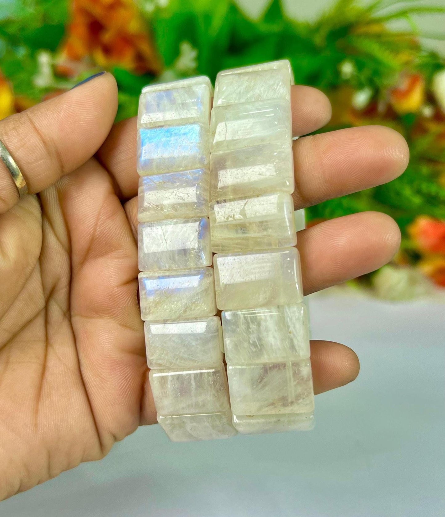 16 MM Rainbow Moonstone Stone Bengal Bracelet l Stretchable Bracelet l Unisex Bracelet AAAAA