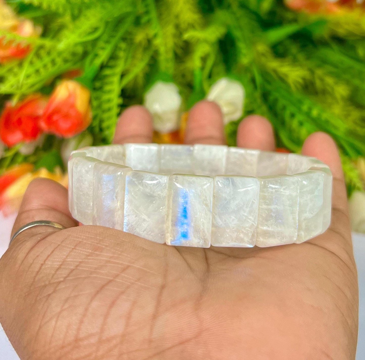 16 MM Rainbow Moonstone Stone Bengal Bracelet l Stretchable Bracelet l Unisex Bracelet AAAAA