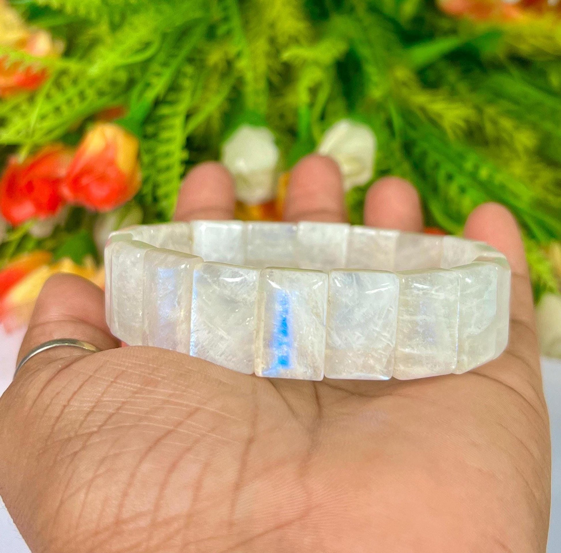16 MM Rainbow Moonstone Stone Bengal Bracelet l Stretchable Bracelet l Unisex Bracelet AAAAA