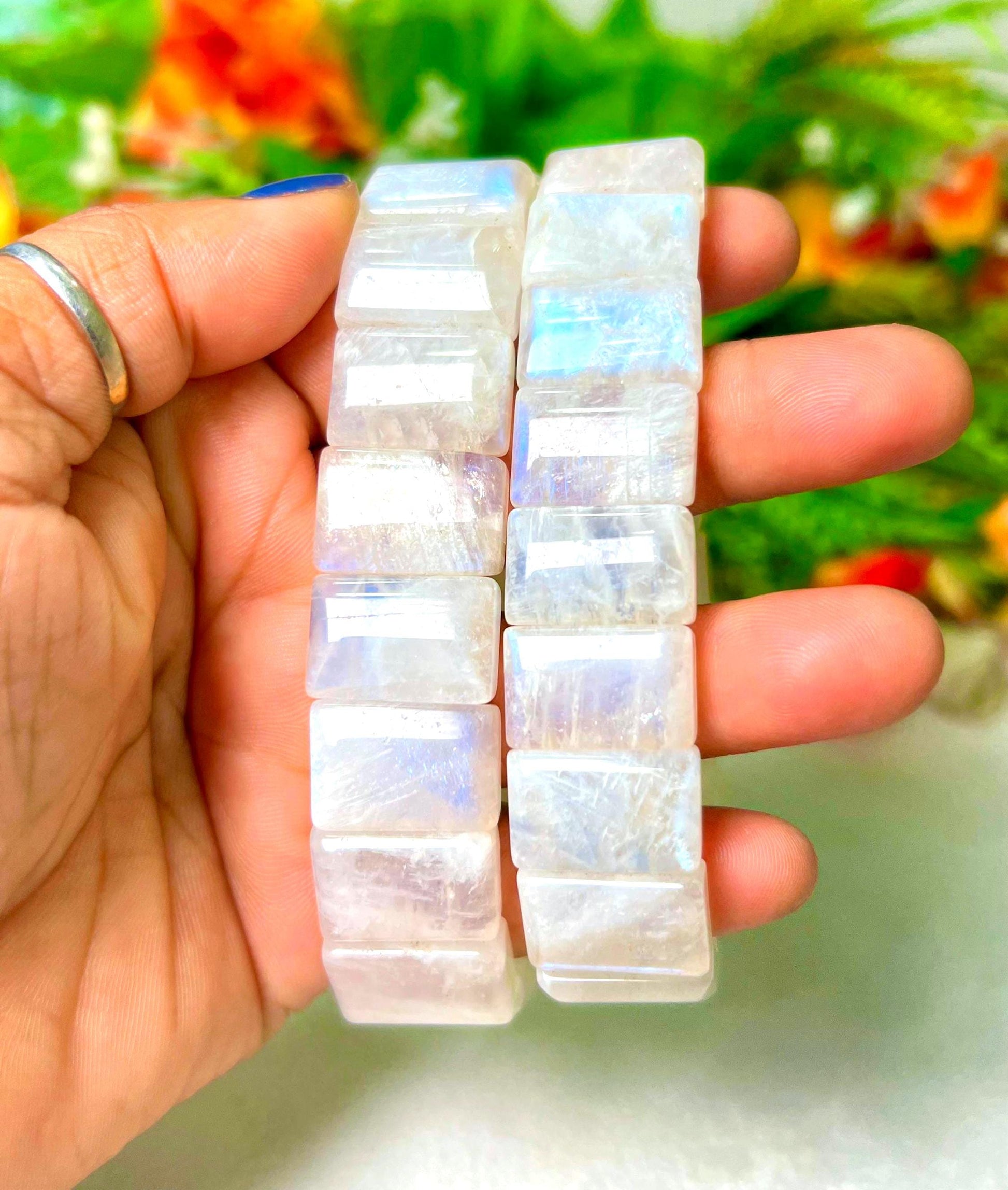 16 MM Rainbow Moonstone Stone Bengal Bracelet l Stretchable Bracelet l Unisex Bracelet AAAAA
