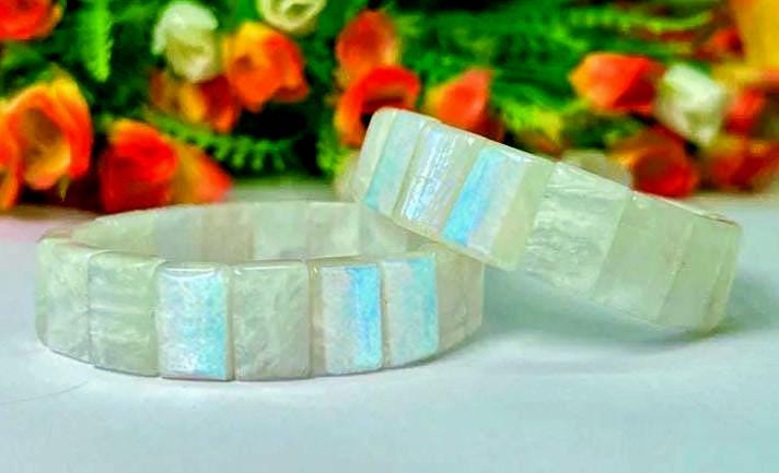 16 MM Rainbow Moonstone Stone Bengal Bracelet l Stretchable Bracelet l Unisex Bracelet AAAAA