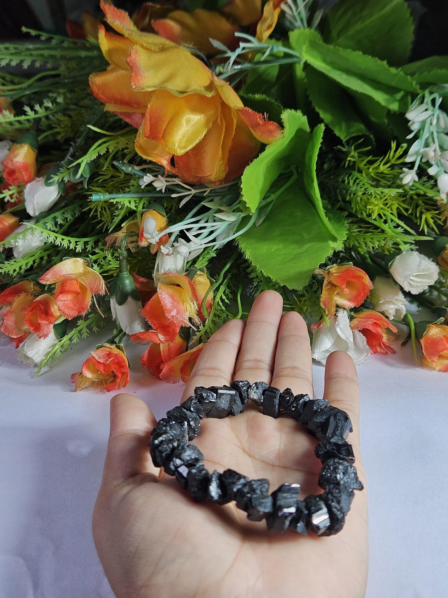 Black Tourmaline Natural Nugget Shape Stone Bracelet| Grounding & Protection Bracelet| Protection Talisman| Strength| Calming Stones