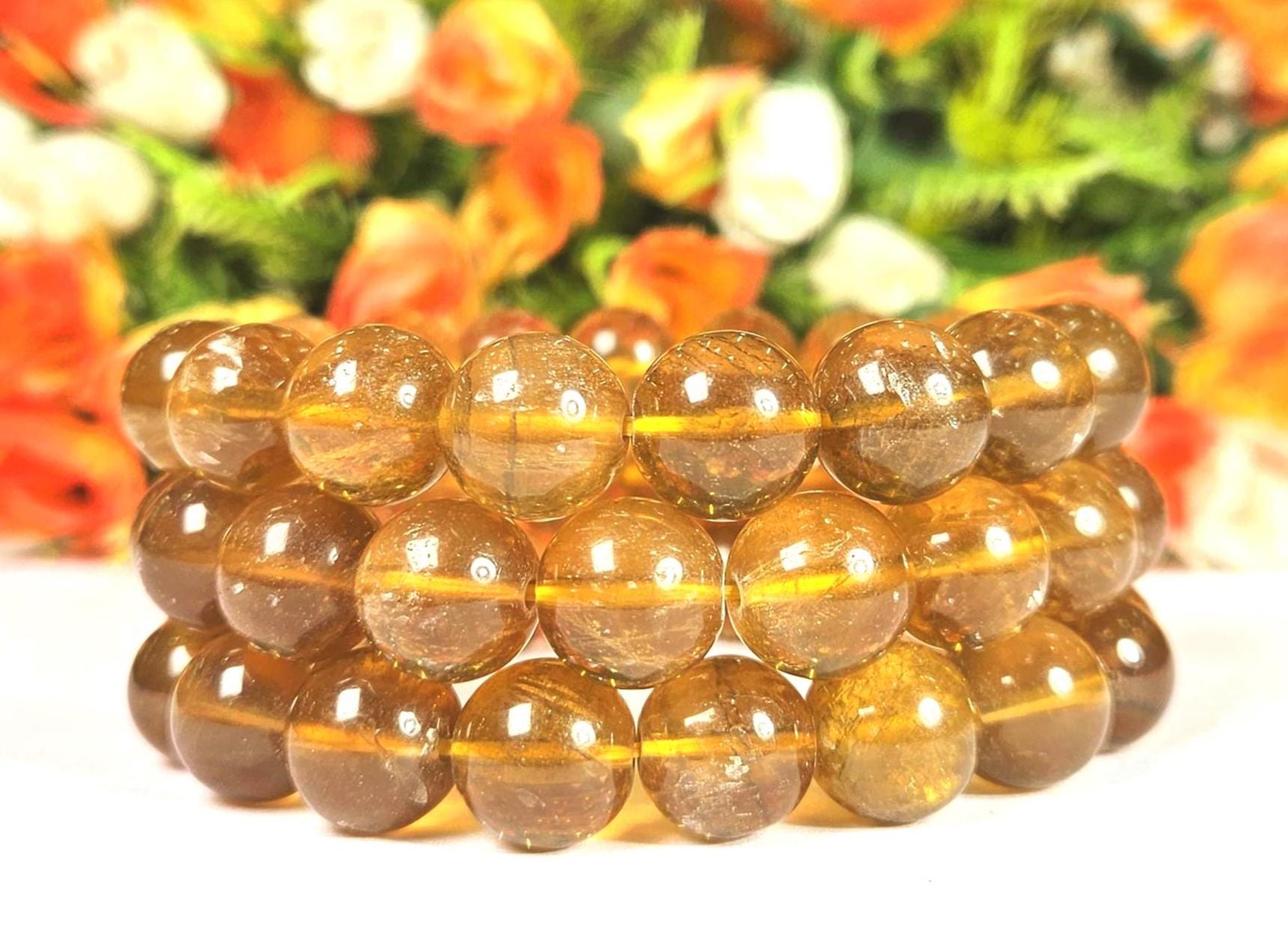 12 MM Yellow Fluorite Stone Bracelet l Stretchable Bracelet l Unisex Bracelet