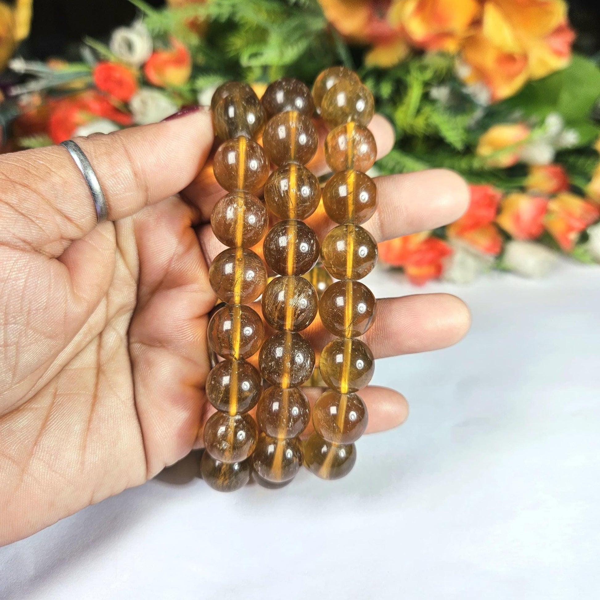 12 MM Yellow Fluorite Stone Bracelet l Stretchable Bracelet l Unisex Bracelet