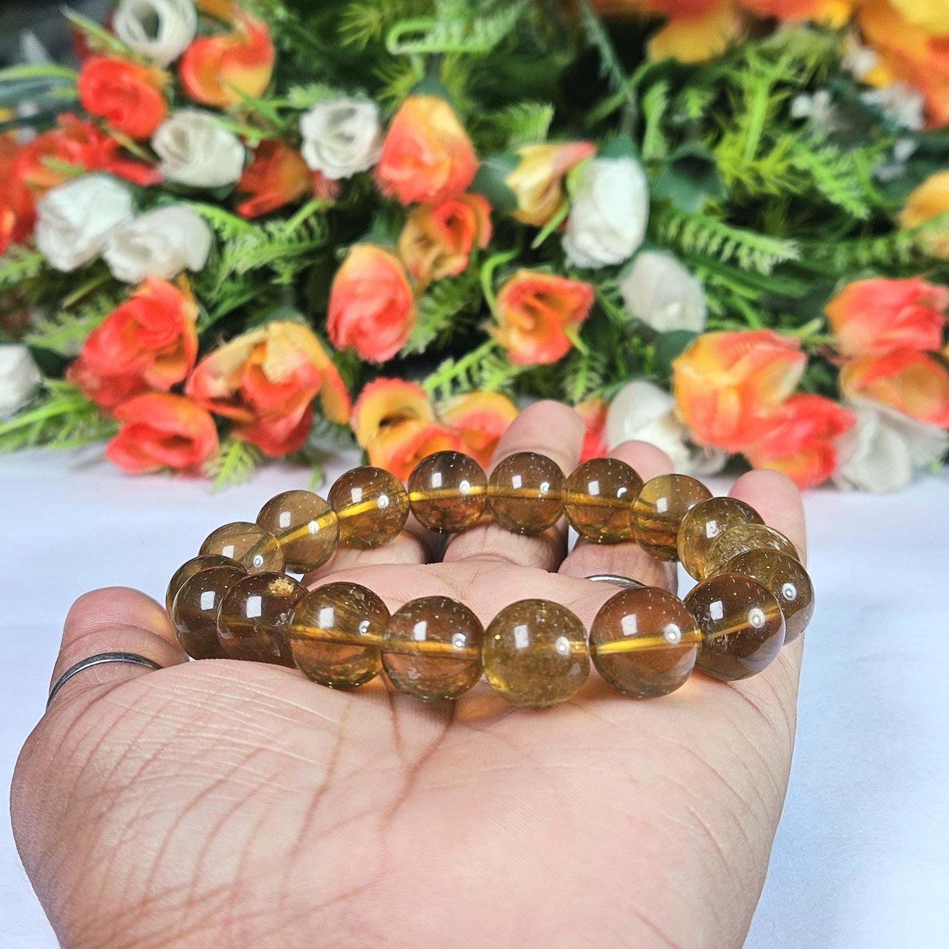 12 MM Yellow Fluorite Stone Bracelet l Stretchable Bracelet l Unisex Bracelet